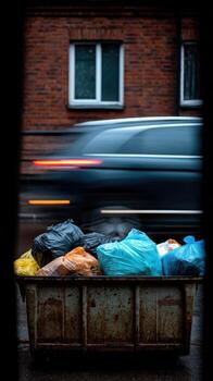 A trash can full of garbage photo