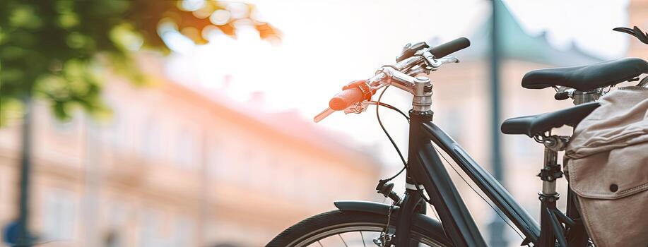 A bicycle with a backpack on the back photo