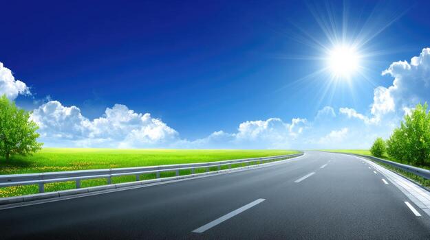 An empty road with the sun shining over it photo