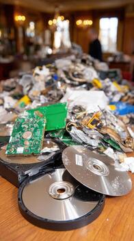 A pile of electronics on a table photo