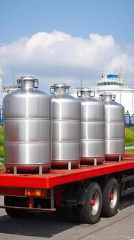 A truck with a large number of metal cylinders on it photo