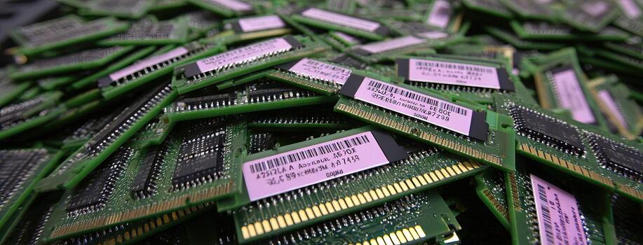 A pile of ram chips with the words intel written on them photo