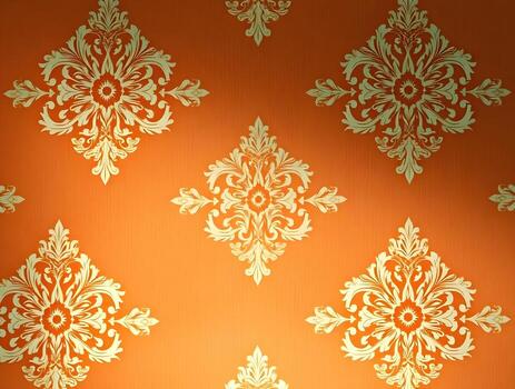 Elegant Orange and Gold Damask Pattern Luxurious Texture Background photo