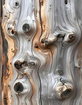 Detailed Close Up of Weathered Tree Bark Displaying Unique Grain Patterns and Knot Details photo