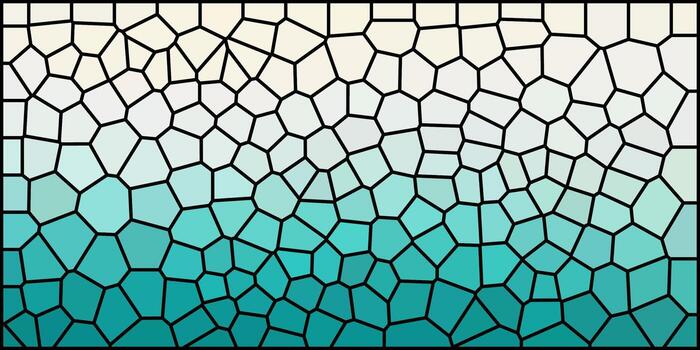 Mosaic-style pattern with irregular black-edged shapes and a smooth gradient from white at the top to turquoise blue at the bottom, creating a cool, abstract design. vector