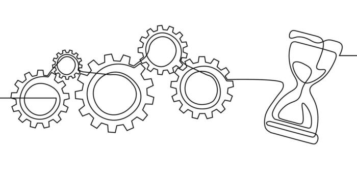 continuo línea engranaje uno Arte diente icono trabajo negocio fábrica rueda. línea engranaje continuo ajuste contorno computadora rueda dentada tecnología bosquejo dibujo Ciencias carrera máquina cerebro antecedentes. vector