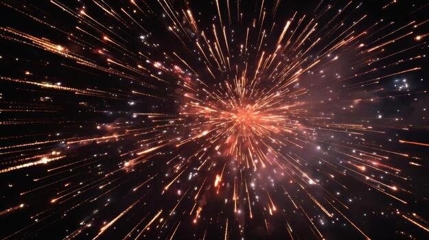 Dramatic Explosion of Colorful Fireworks Lights Up the Night Sky with Sparkling Trails and Bright Streaks of Light photo