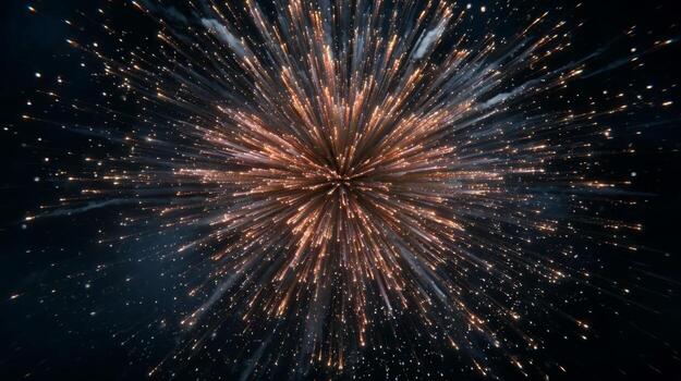 Stunning Fireworks Burst in Dark Night Sky with Sparkling Sparks and Radiant Light Display Perfect for Celebrating Events photo