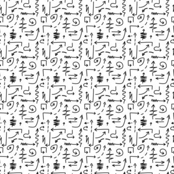Seamless pattern with arrows, abstract lines, and graphic elements. vector