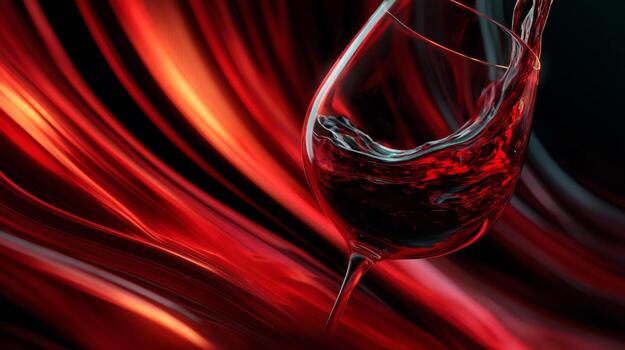 Vibrant Red Wine Swirling in a Glass Against a Rich Abstract Background of Red and Black Hues photo