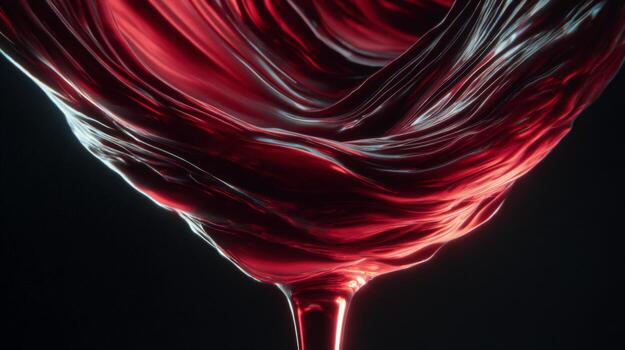 Abstract swirling red liquid in a glass with glossy textures on a dark background creating a captivating visual experience photo
