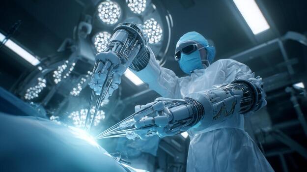 Robotic Surgery Performed by Advanced Surgical Robot in Modern Operating Room with High-Tech Equipment and Precision Instruments photo
