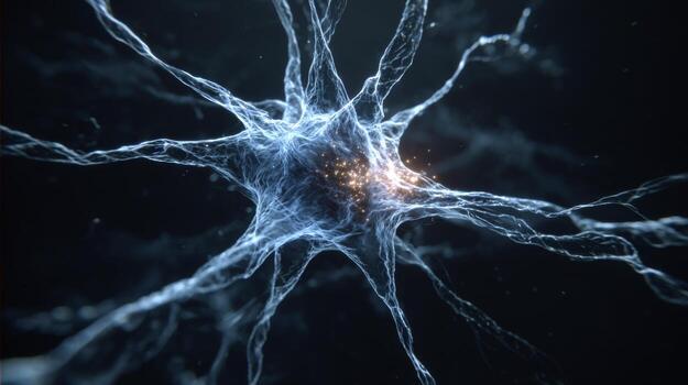 Intricate Neural Network Illustration with Blue and Silver Highlights in Dark Background for Scientific and Medical Use photo