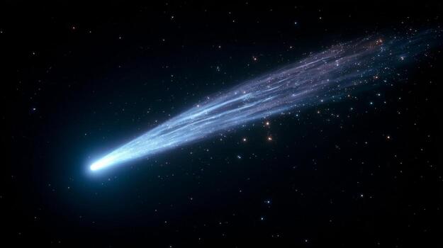 Stunning Comet Glowing in the Vastness of Outer Space Against a Backdrop of Distant Twinkling Stars photo
