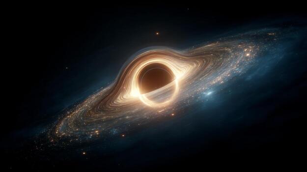 Stunning Cosmic View of Black Hole Surrounded by Colorful Galaxies and Stars in Deep Space with Beautiful Swirling Patterns photo