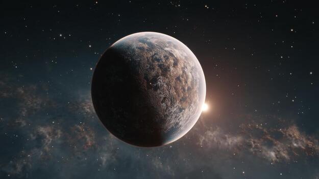 Beautiful realistic planet view in deep space with stars and cosmic elements illuminating the vast universe background photo