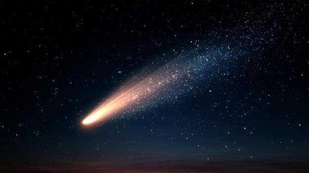 Stunning Comet Gliding Through Starry Night Sky Captivating Cosmic Journey in the Vast Universe Beyond Earthly Realms photo