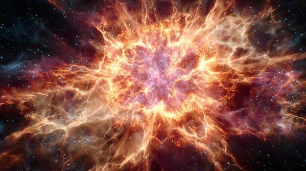 Dramatic Cosmic Explosion with Brilliant Colors and Stellar Background in Deep Space Imagery of the Universe photo