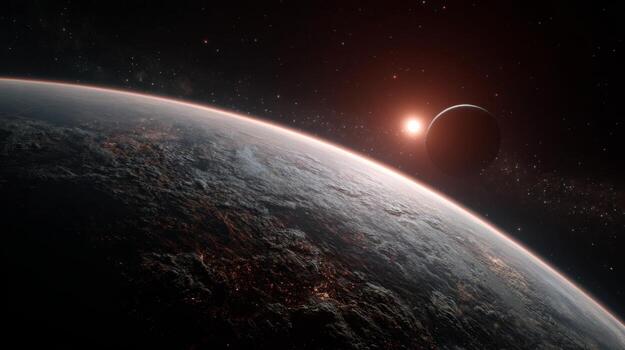 maravilloso cósmico paisaje con exoplaneta y estrella a oscuridad en profundo espacio ajuste con Rico texturas y colores foto