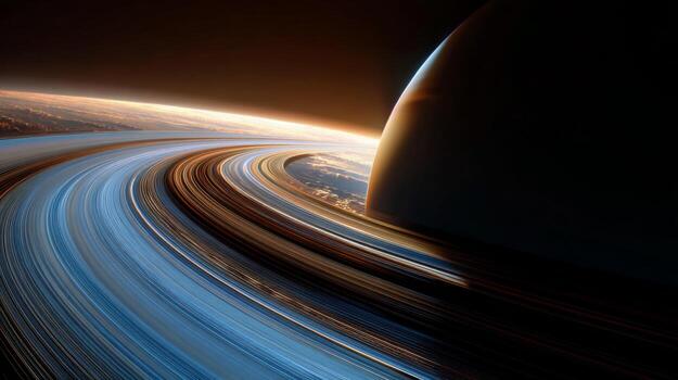 Stunning Cosmic Scene with Planet and Colorful Rings Captured in Outer Space, Perfect for Science and Astronomy Projects photo