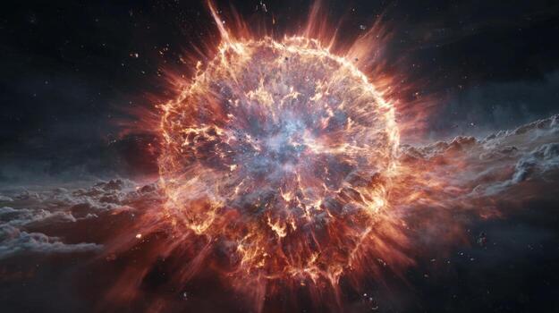 Explosive Cosmic Event with Brilliant Colors and Bright Light Display in Deep Space Background photo