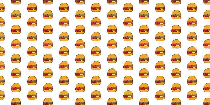 A repeating pattern with cute cheeseburger illustrations on a clean white background, perfect for food-related designs, culinary themes, or playful backgrounds. vector