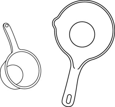 Outline of Water Dipper, Top View and Side View Illustrations. vector