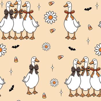 Geese pattern with bows and flowers vector