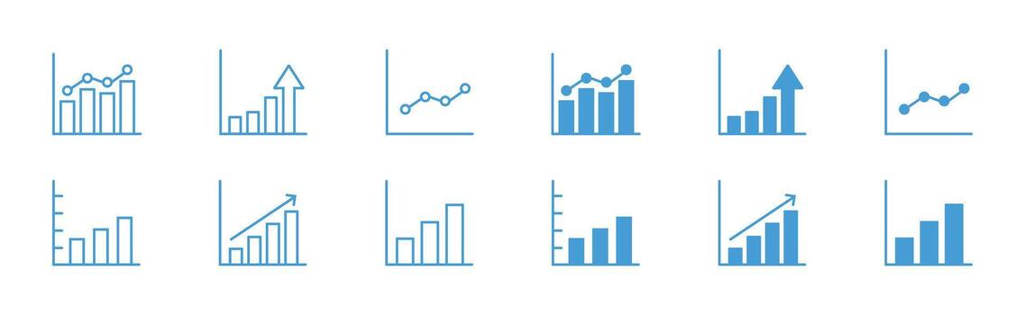 Business graph and chart check for growth. Growth graph collection set. Editable stroke line art illustration. vector