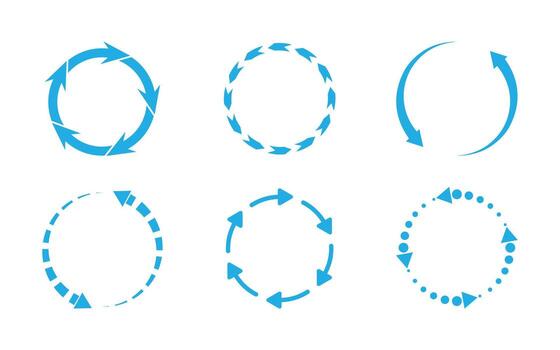 Circle arrows icon set. Round reload sign, repeat icon, rotate arrows illustration vector