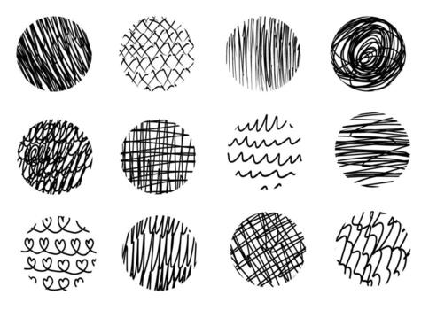 Crosshatch pattern with scribble lines. Hatch hand drawn texture in circle shape vector