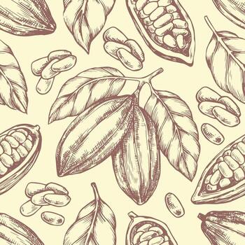 Seamless pattern with cocoa. Vintage illustration in sketch style. vector