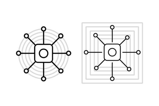 Two abstract geometric diagrams with radiating lines isolated on white background vector