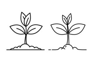 Two simple line art drawings of young plant sprouts growing from soil isolated on white background vector
