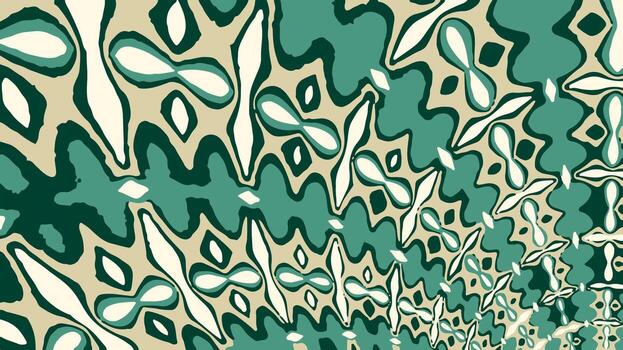 Abstract background with dynamic, morphing pattern of organic shapes in teal, beige, and off-white. The design flows diagonally, creating a unique and modern visual texture. vector