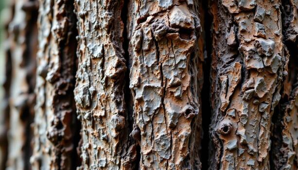 Close-up View of Textured Tree Bark Exhibiting Unique Patterns and Colors photo