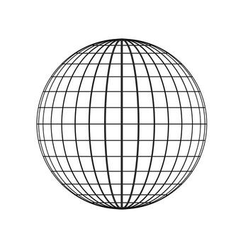 Wireframe globe sphere with black grid lines on white background representing global network or earth model vector