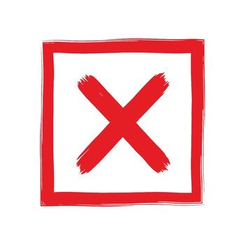 Hand-drawn red X cross incorrect mark in a box, created with a painted brushstroke effect vector