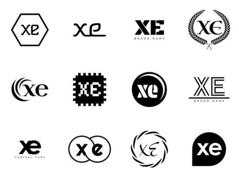 XE logo copany template. Letter x and e logotype. Set different classic serif lettering and modern bold text with design elements. Initial font typography. vector