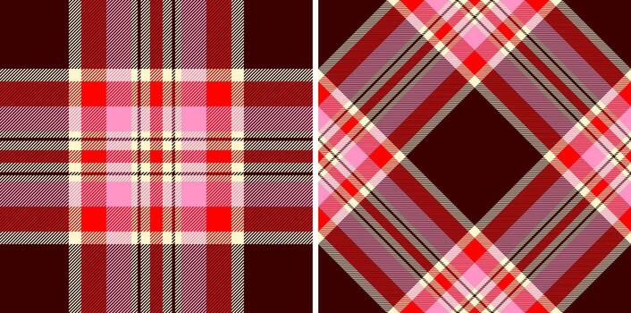 Classic plaid pattern, warm and inviting. Textile design with geometric shapes, ideal for backgrounds, fashion, and festive themes. Two variations showcase versatility. vector