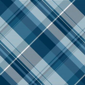 Stylish diagonal plaid pattern in cool blues and whites. Perfect for textile design, apparel, website backgrounds, or packaging. Subtle texture adds depth. vector
