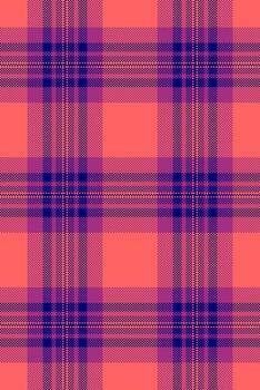 Cool textile check plaid, throw pattern background tartan. Swatch fabric seamless texture in red and pink colors. vector