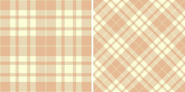 Elegant pastel plaid patterns seamless textures in soft peach and cream. Perfect for textile design, website backgrounds, scrapbooking, and stationery. vector