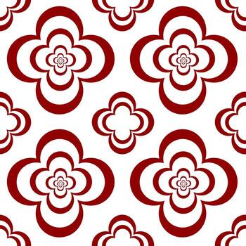 un sin costura modelo presentando estilizado rojo flores con en capas pétalos en un blanco antecedentes. el diseño es simétrico y repetitivo, creando un visualmente atractivo floral motivo. vector