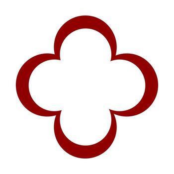A simple , stylized red cross shape with rounded edges, featuring a hollow center. The design is symmetrical and minimalistic, suitable for various graphic applications. vector