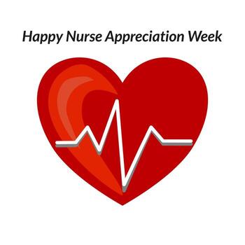 A graphic design featuring a red heart with a heartbeat line running through it, accompanied by the text Happy Nurse Appreciation Week. vector