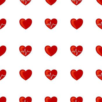 un sin costura modelo presentando rojo corazones con y sin latido del corazón líneas en un blanco antecedentes. el diseño es juguetón y adecuado para varios romántico o relacionado con la salud temas vector