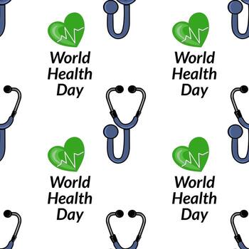 un repitiendo modelo presentando estetoscopios y texto ese lee mundo salud día en verde y negro. el diseño es adecuado para relacionado con la salud temas y celebraciones vector