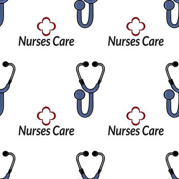 un repitiendo modelo presentando estetoscopios y el texto enfermeras cuidado junto a un rojo médico cruzar símbolo. el diseño es adecuado para relacionado con la salud temas vector