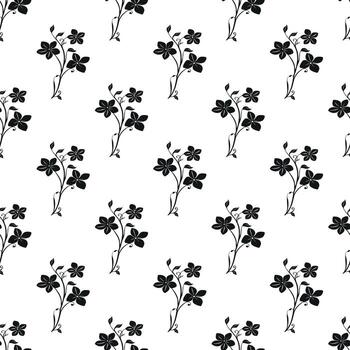 A seamless pattern featuring black floral designs on a white background. The pattern includes various flowers and stems, creating a delicate and elegant look. vector